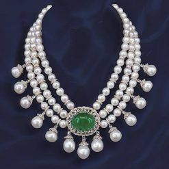Emerald Pearl Necklace in Sterling Silver