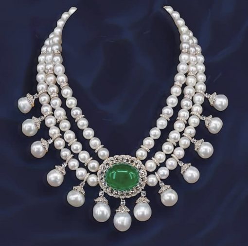 Emerald Pearl Necklace in Sterling Silver