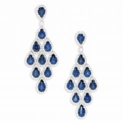 2.6 Inches Long Blue Sapphire Dangle Earrings