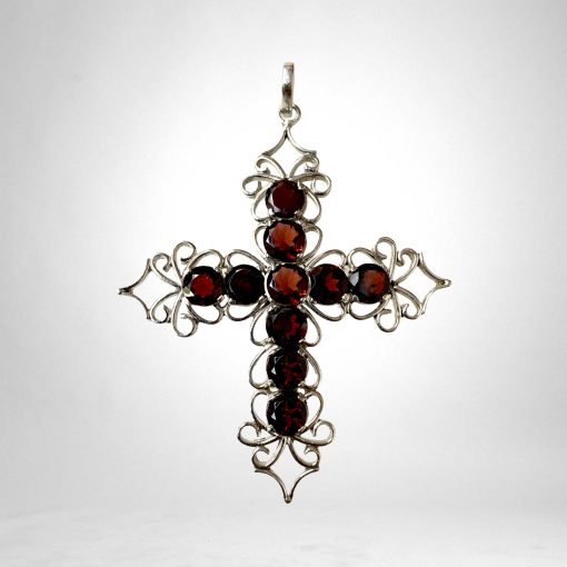 Vintage Design Garnet Cross Pendant