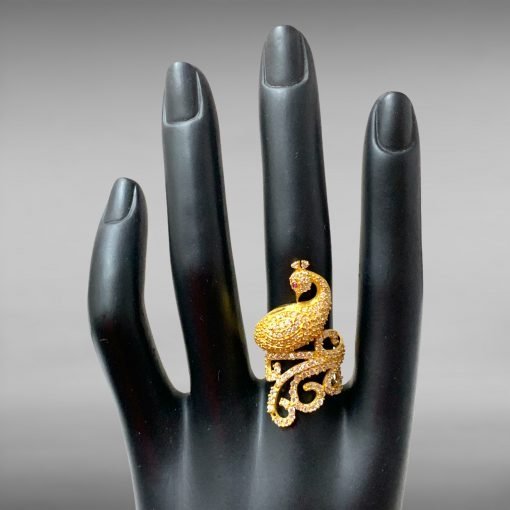 Fine Zircon Studded Peacock Ring in Sterling Silver