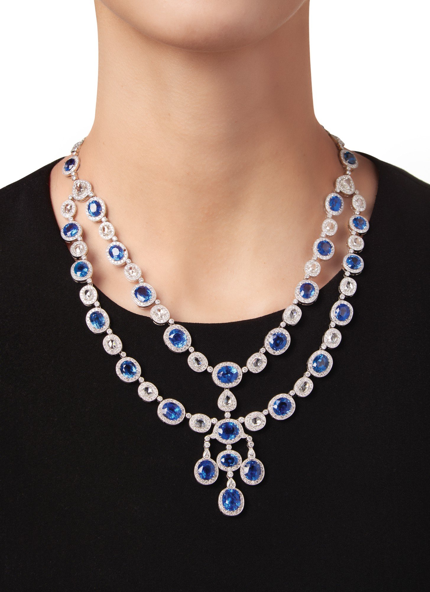 Blue Sapphire Bridal Necklace in Sterling Silver - Gleam Jewels