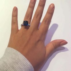 925 Sterling Silver Zircons Studded Blue Sapphire Ring