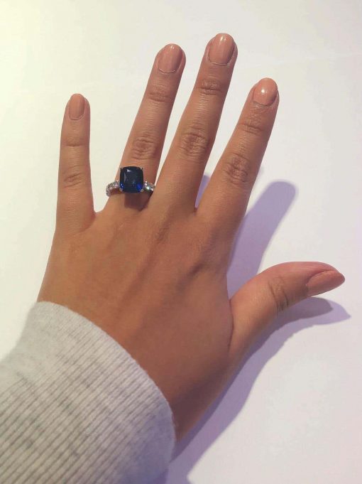 925 Sterling Silver Zircons Studded Blue Sapphire Ring