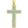 Turquoise And Pearl Studded Cross Silver Pendant