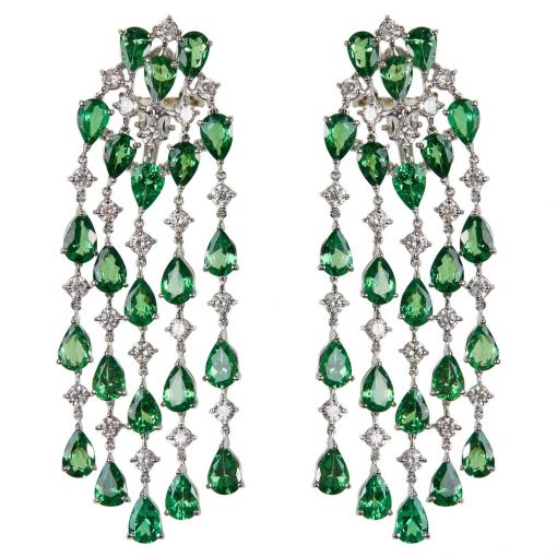 925 Sterling Silver Green Tourmaline And Zircons Studded Earrings