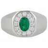 Oval Emerald Unisex Ring In Silver