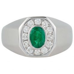 Oval Emerald Unisex Ring In Silver