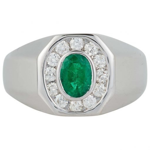 Oval Emerald Unisex Ring In Silver