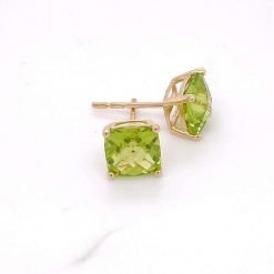 Cushion Cut Peridot Studs In Silver