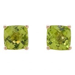 Cushion Cut Peridot Studs In Silver