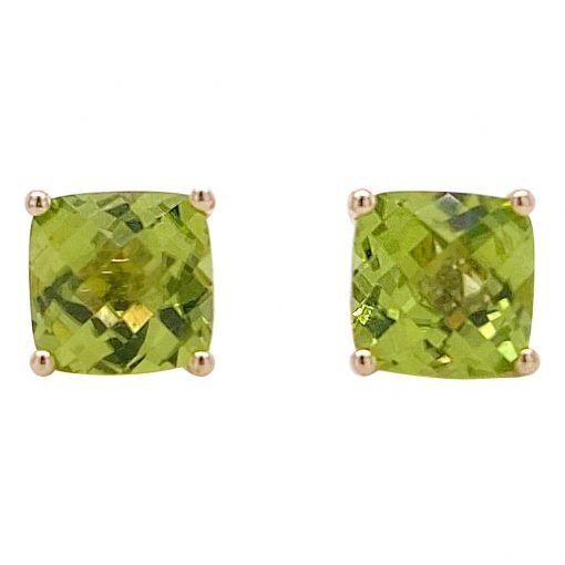 Cushion Cut Peridot Studs In Silver
