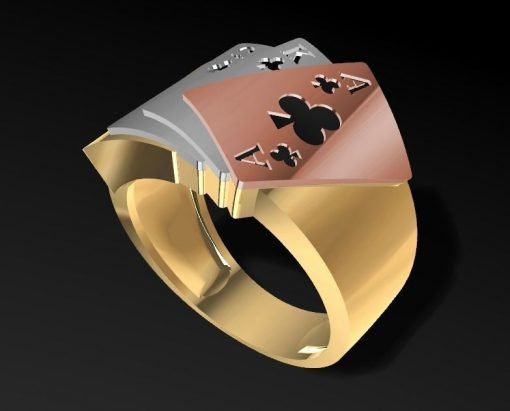 14K Solid Gold Poker Ring For Poker Lovers