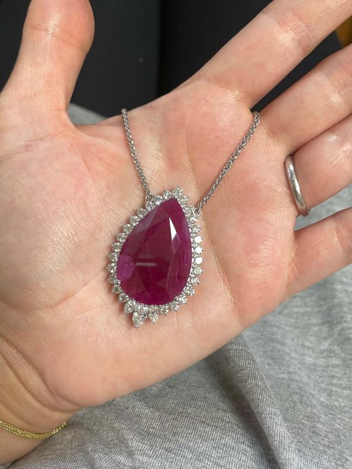 925 Sterling Silver Teardrop Ruby Pendant