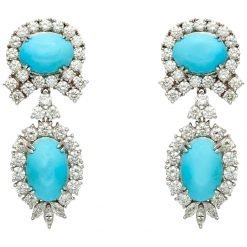 925 Sterling Silver Turquoise Earrings Studded With Zircons