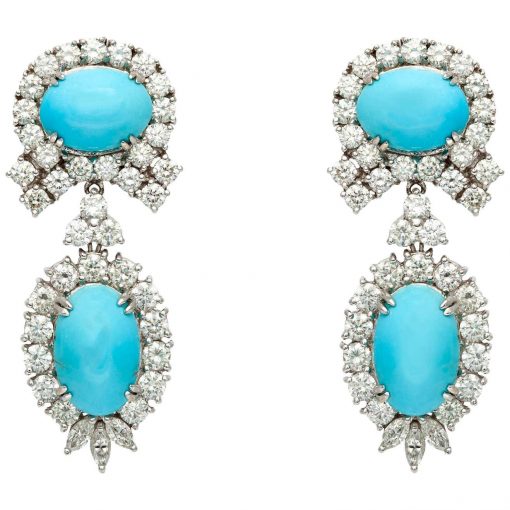 925 Sterling Silver Turquoise Earrings Studded With Zircons