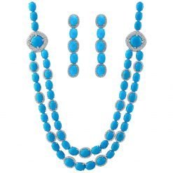 Turquoise Necklace Earrings Set In Silver