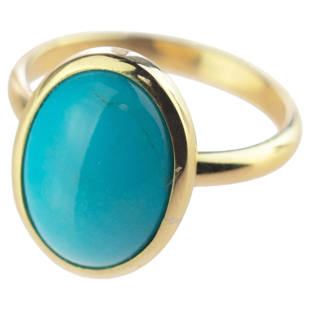 Vintage Estate 1960 Natural Turquoise 18k Yellow Gold Ring -  petersuchyjewelers