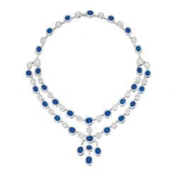Premium Bridal Blue Sapphire Necklace in Sterling Silver