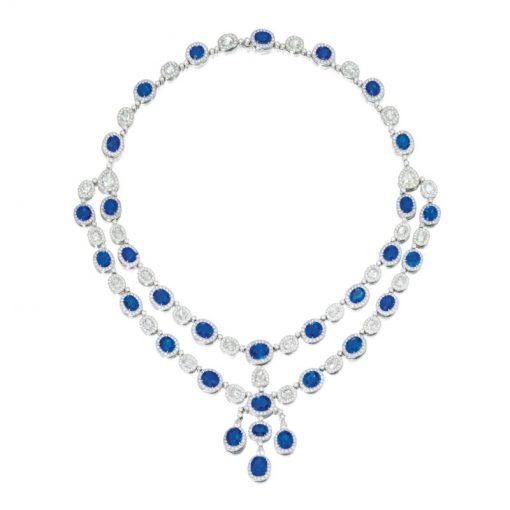 Premium Bridal Blue Sapphire Necklace in Sterling Silver