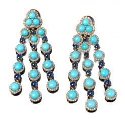 Turquoise Blue Sapphire Earrings in Sterling Silver