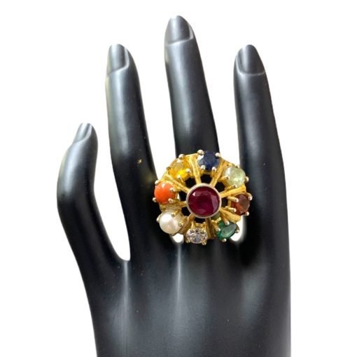 Sterling Silver Very Big Sized Navratna Ring For Men