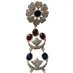 3.5 Inches Long Ruby Sapphire Earrings in Sterling Silver
