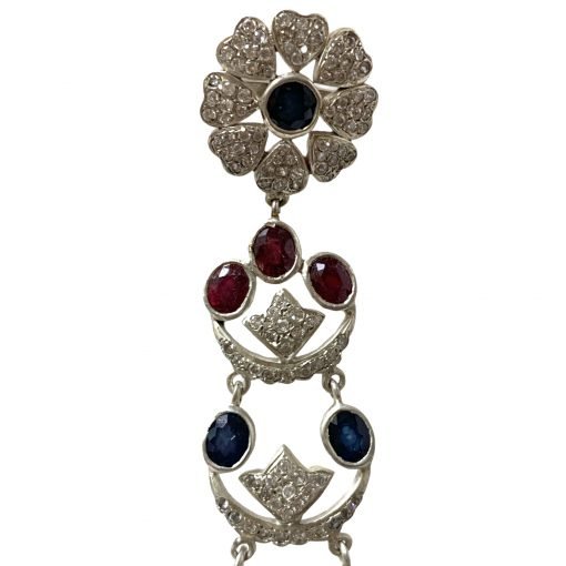 3.5 Inches Long Ruby Sapphire Earrings in Sterling Silver