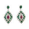Designer Ruby Emerald Earrings in Sterling Silver
