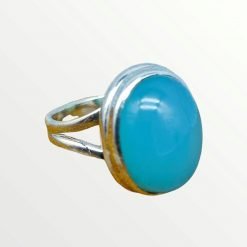 925 Sterling Silver Natural Aqua Chalcedony Gemstone Ring