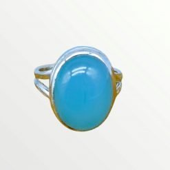 925 Sterling Silver Natural Aqua Chalcedony Gemstone Ring