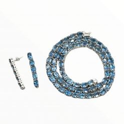925 Sterling Silver Blue Topaz Necklace Earrings Set