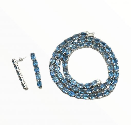 925 Sterling Silver Blue Topaz Necklace Earrings Set