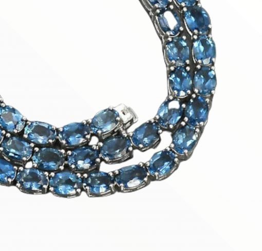925 Sterling Silver Blue Topaz Necklace Earrings Set