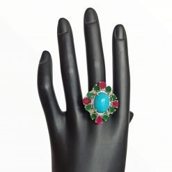 925 Sterling Silver Turquoise Emerald And Ruby Ring