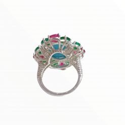925 Sterling Silver Turquoise Emerald And Ruby Ring