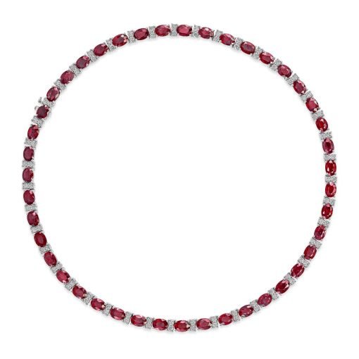 Fine Quality White Topaz and Ruby Tennis Necklace