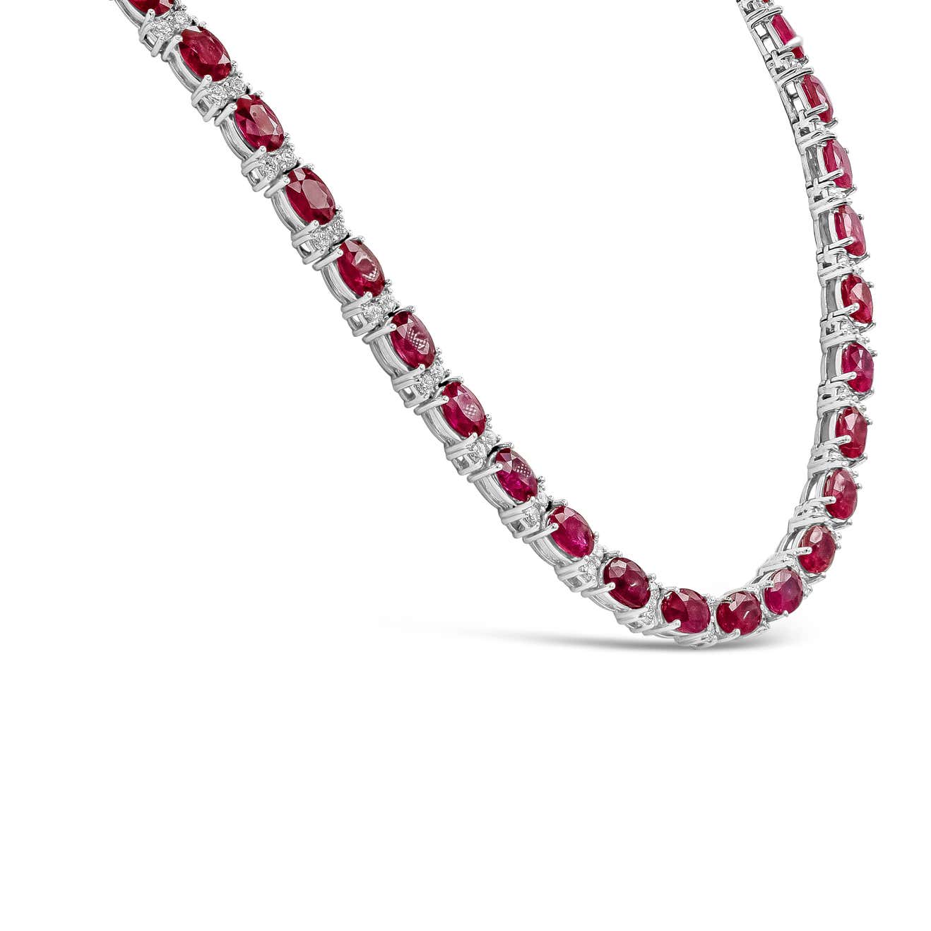 Fine Quality White Topaz and Ruby Tennis Necklace Gleam Jewels