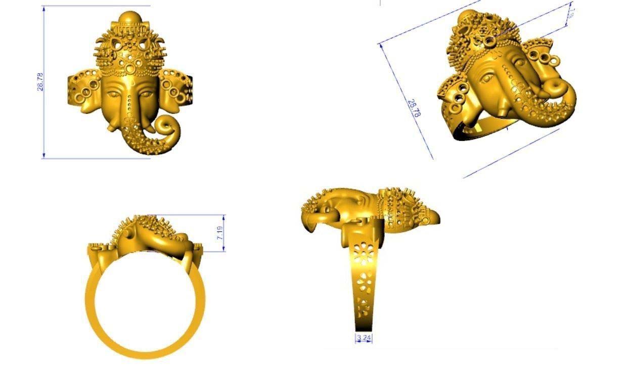 22k Lord Ganesha Mens Ring - RiMs11424 - US$ 616 - 22K gold designer Mens  Ring studded with star signity stones in round shape with lord ganesha on  top