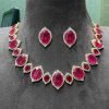 Ruby and Swarovski Necklace with Big Studs Earrings