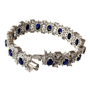 Blue Sapphire Statement Bracelet 925 Sterling Silver