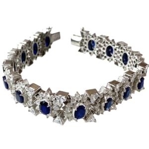 Blue Sapphire Statement Bracelet 925 Sterling Silver