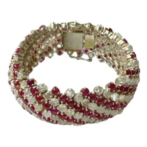 Vintage Ruby & Rainbow Moonstone Statement Bracelet