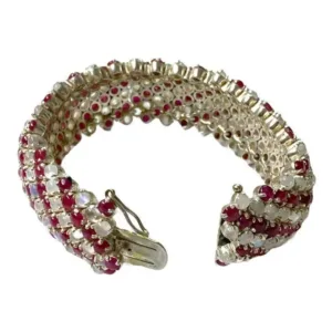 Vintage Ruby & Rainbow Moonstone Statement Bracelet