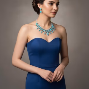 Turquoise & CZ Statement Vintage Style Bridal Necklace Earrings Set