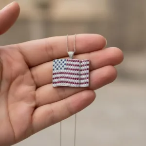 American Flag Pendant Necklace Wavy USA Flag Charm