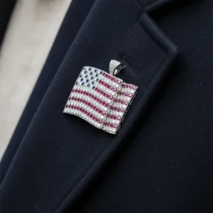 American Flag Pendant Necklace Wavy USA Flag Charm