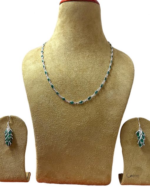 Emerald Chain Necklace With Earrings in Sterling Silver