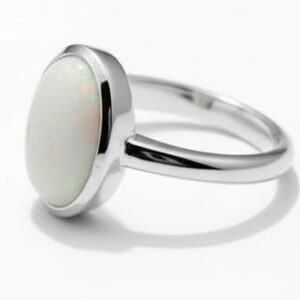 6.15 Ct Australian Opal Ring, 925 Sterling Silver Bezel Set Ring