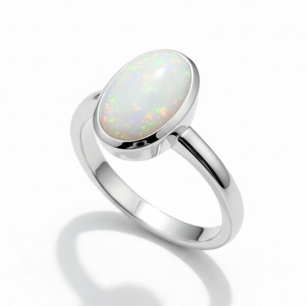 6.15 Ct Australian Opal Ring, 925 Sterling Silver Bezel Set Ring